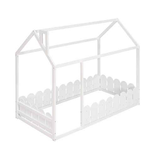 {Slats are not included}Twin Size Wood Bed House Bed Frame with Fence,for Kids,Teens, Girls,Boys {White}{OLD SKU:WF194274AAK}、、casual