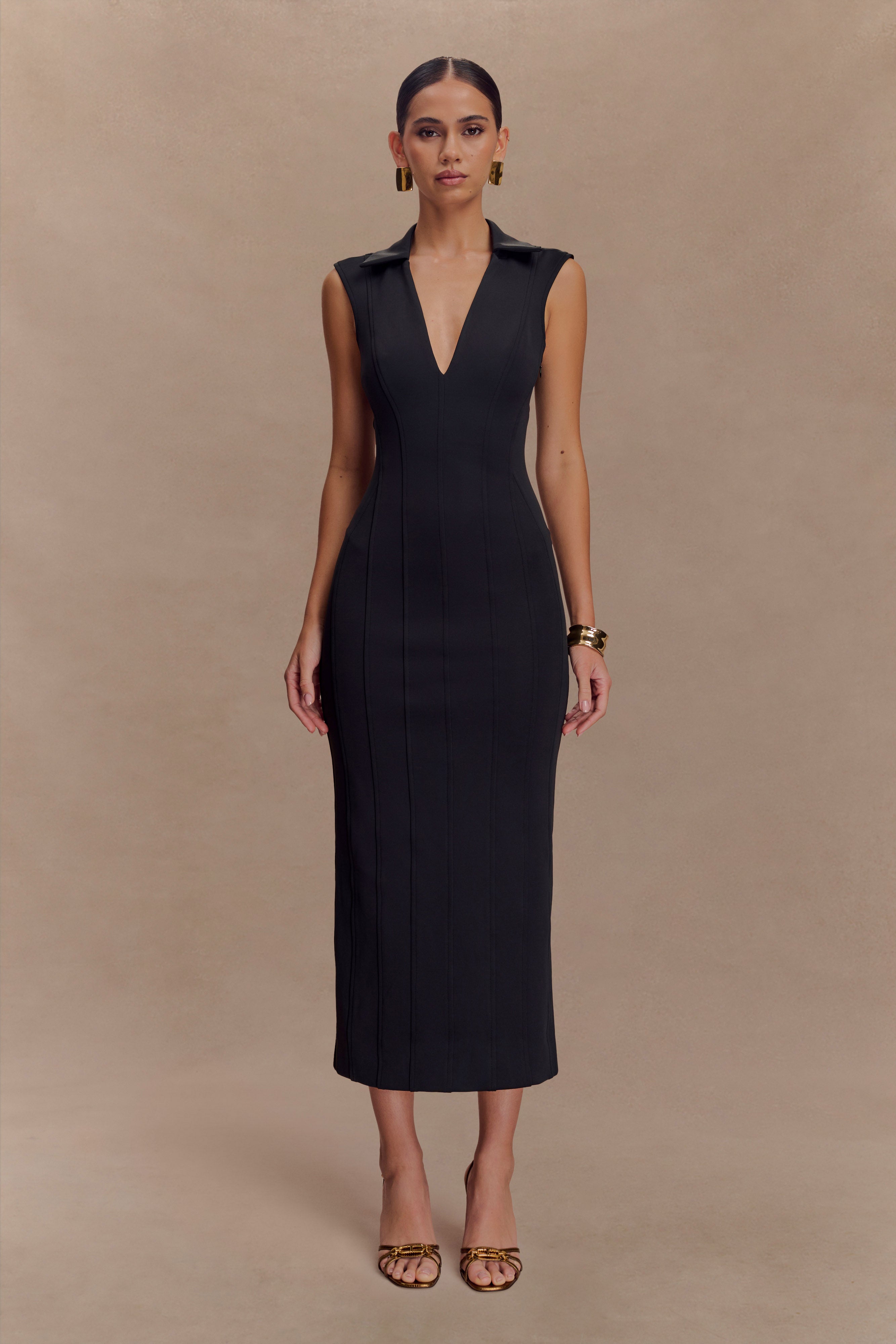 Keagan Sleeveless Midi Dress - Black、mySite、solidvoid
