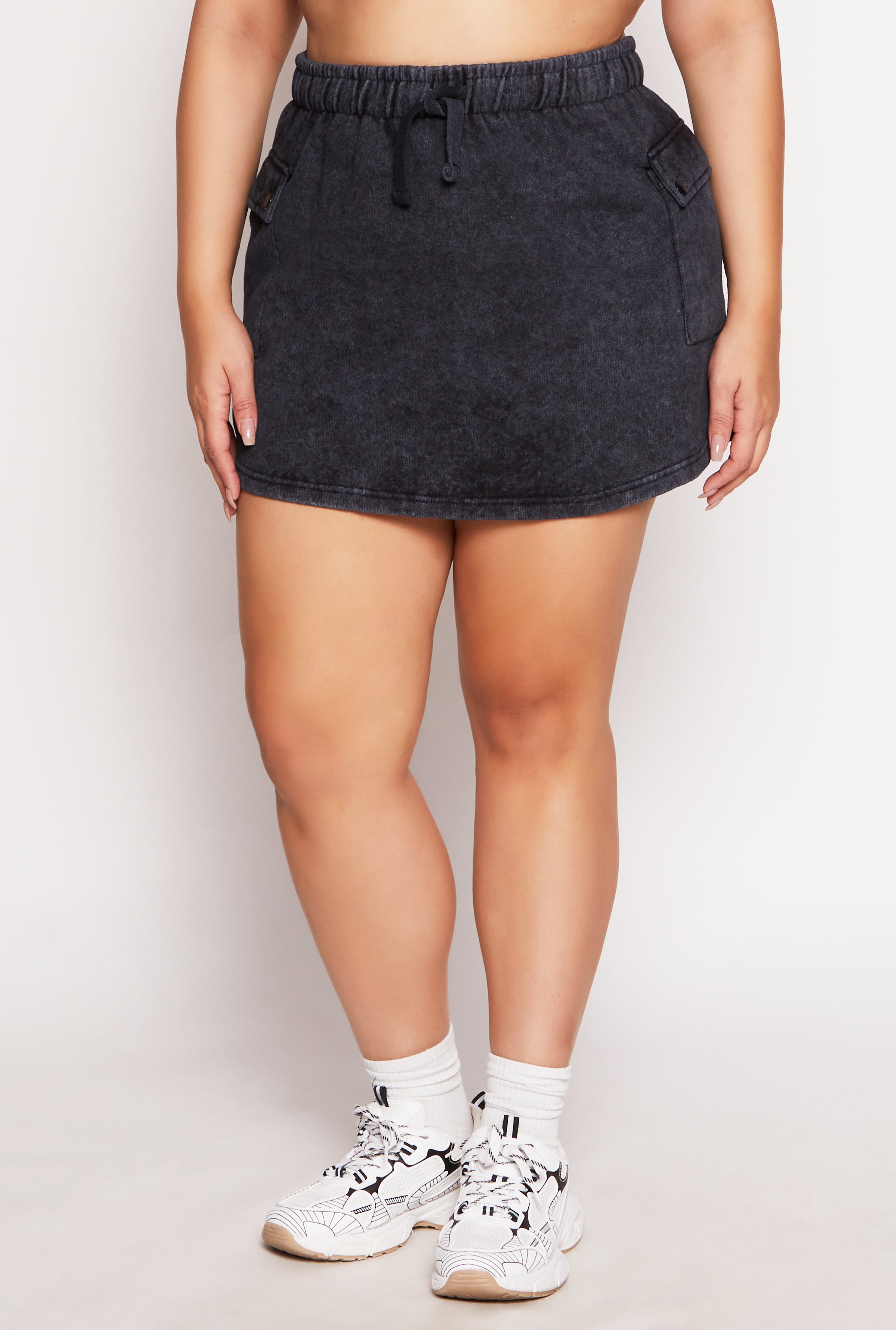 Plus Size Acid Wash Cargo Skirt、mySite、camillekostekn