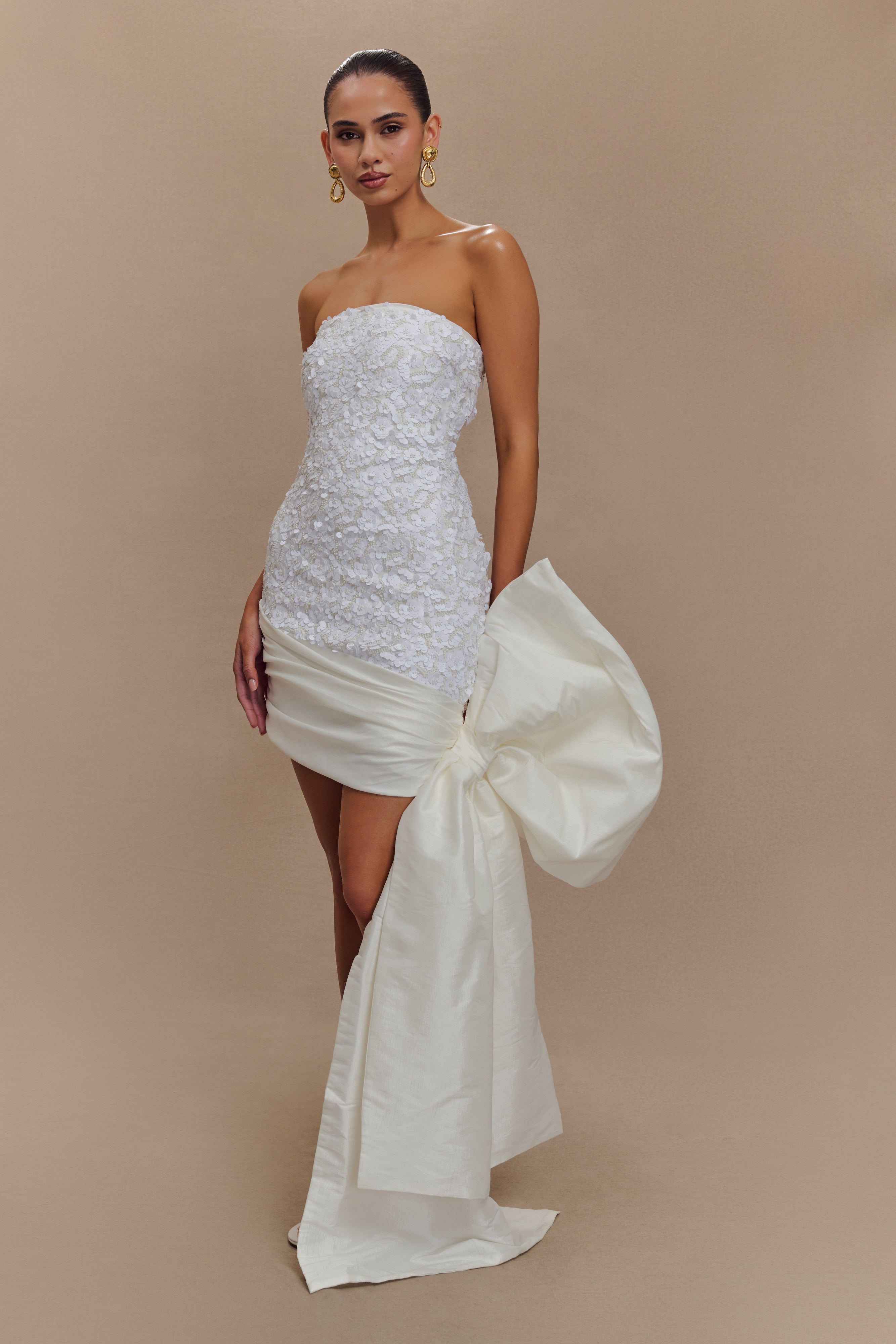 Franka Strapless Bow Mini Dress - White、mySite、solidvoid