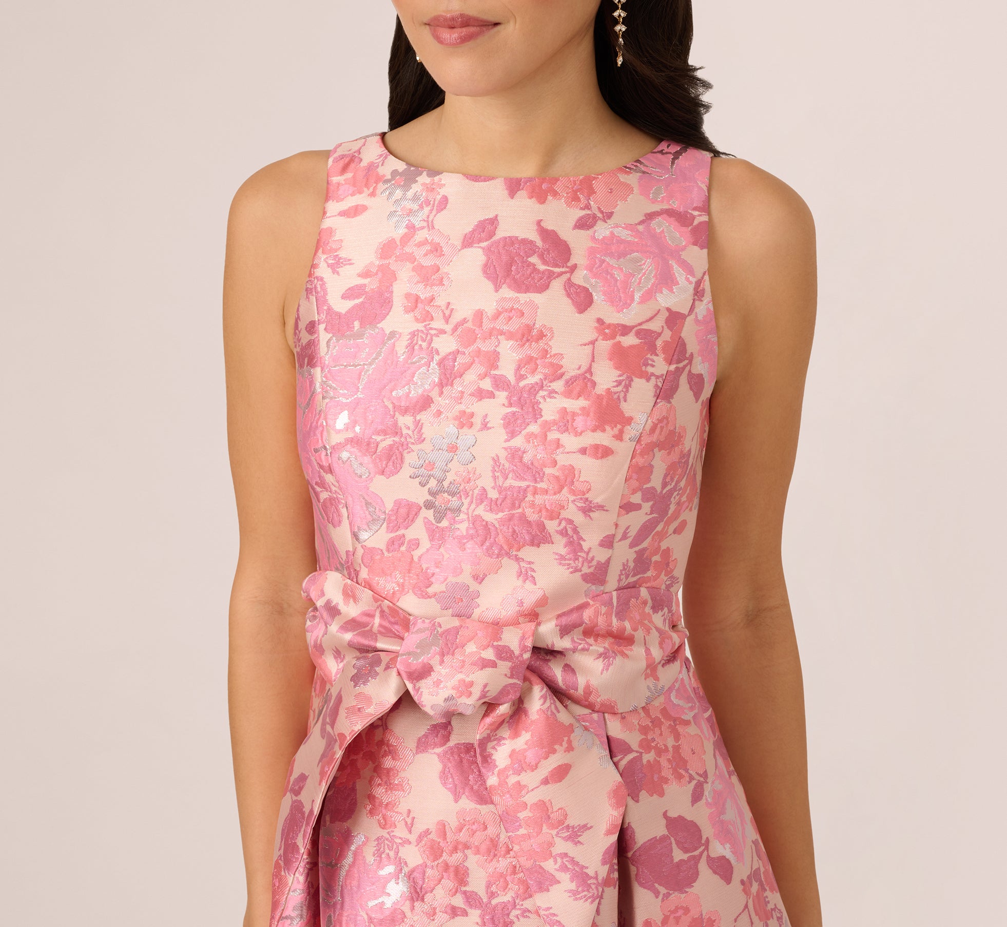 Sleeveless Floral Jacquard Fit And Flare Dress In Pink Multi、mySite、solidvoid