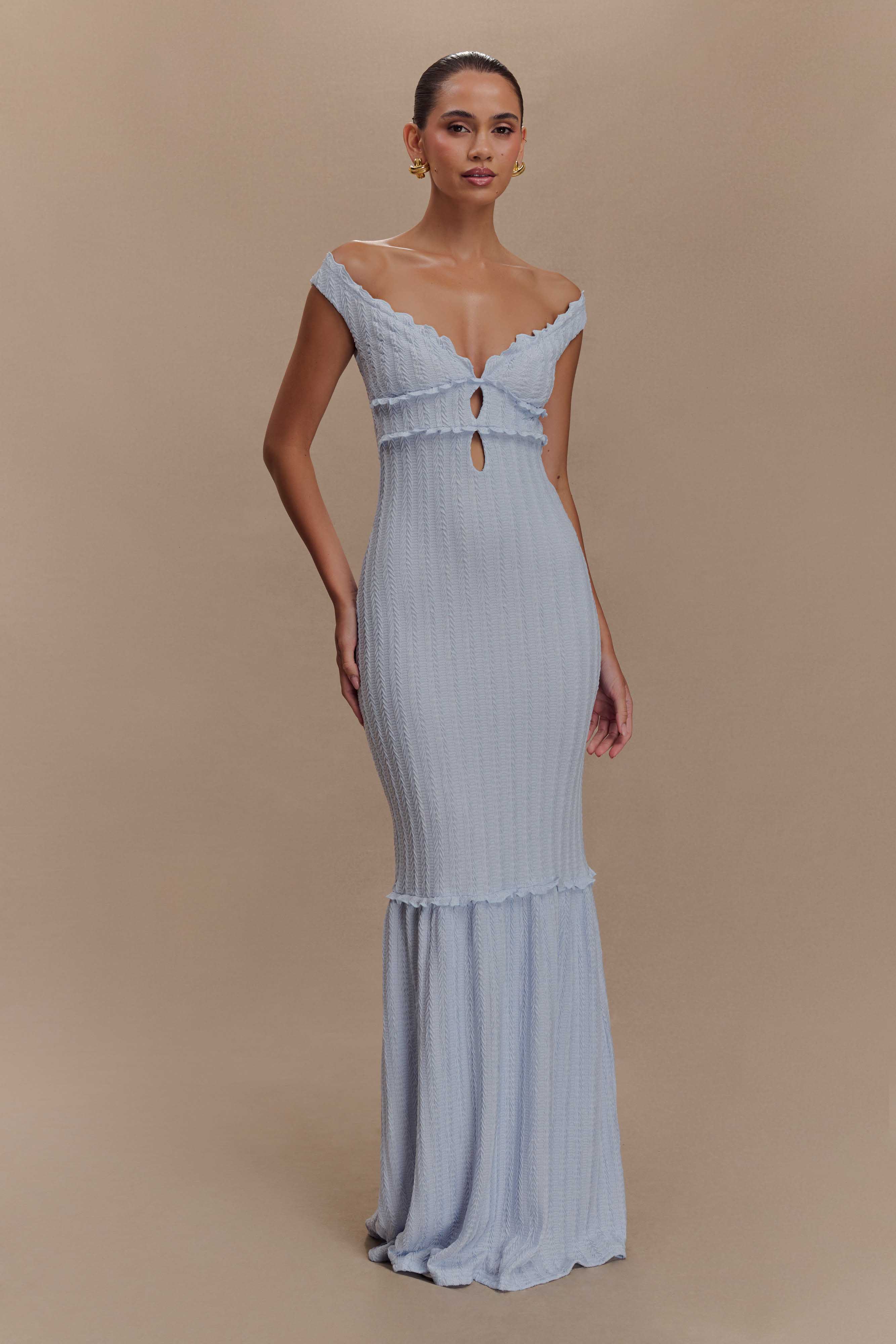 Natalie Off Shoulder Maxi Dress - Sky Blue、mySite、solidvoid