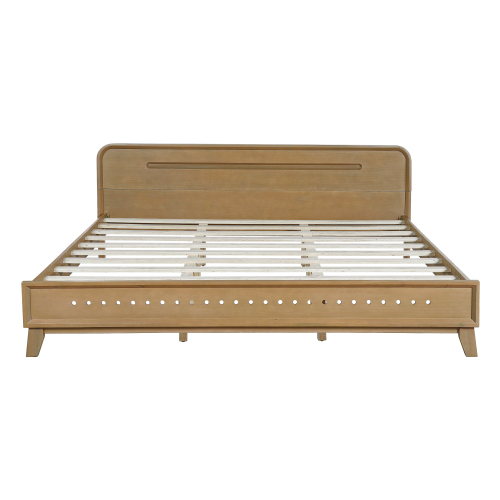 PINE SOLID WOOD KING SIZE BED, SOLID AND STABLE, NO BOX SPRING NEEDED, RUSTIC YELLOW COLOR、、eastwooduniform