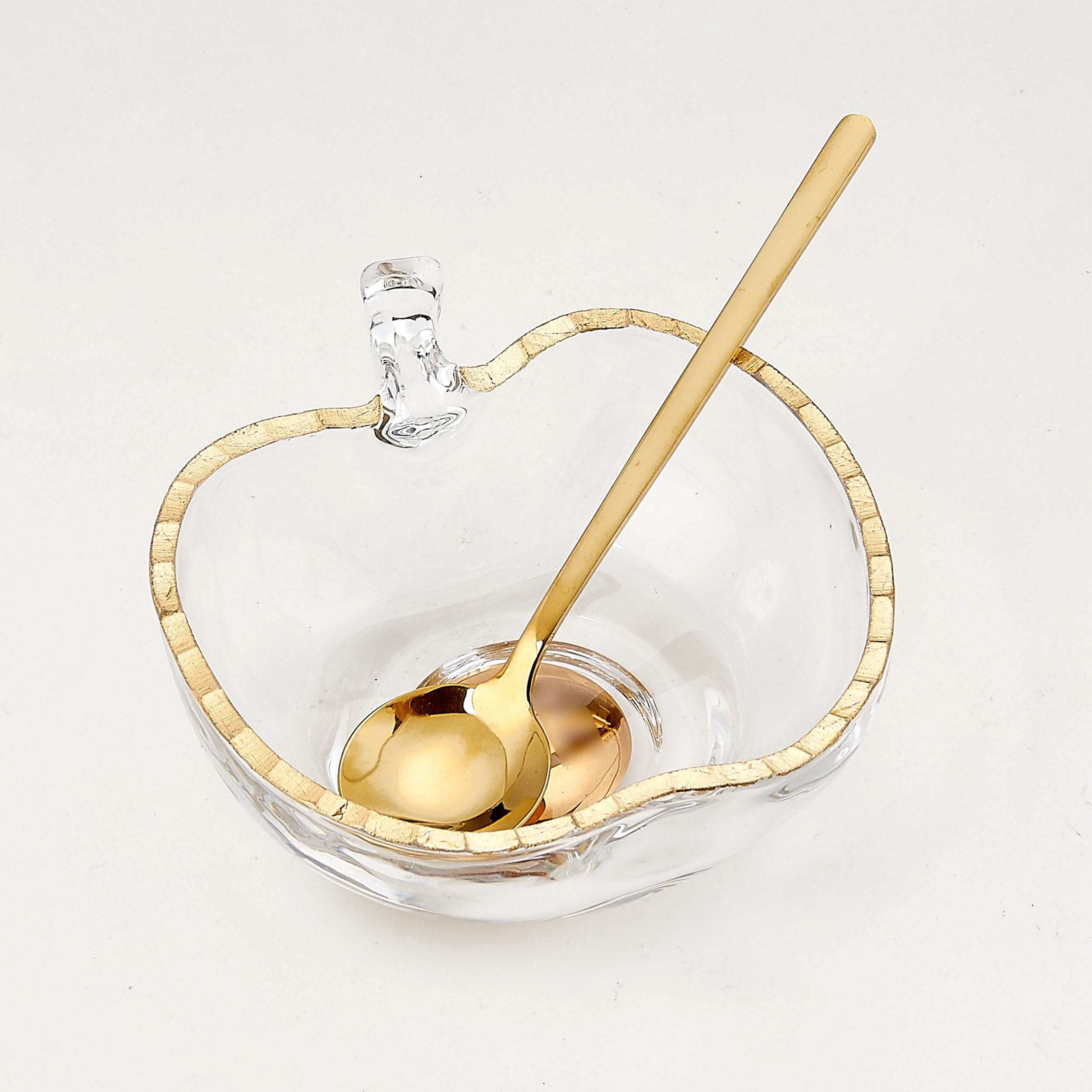 Apple-Shaped Glass Honey Dish with Gold Accent and Spoon、mySite、topwebapps