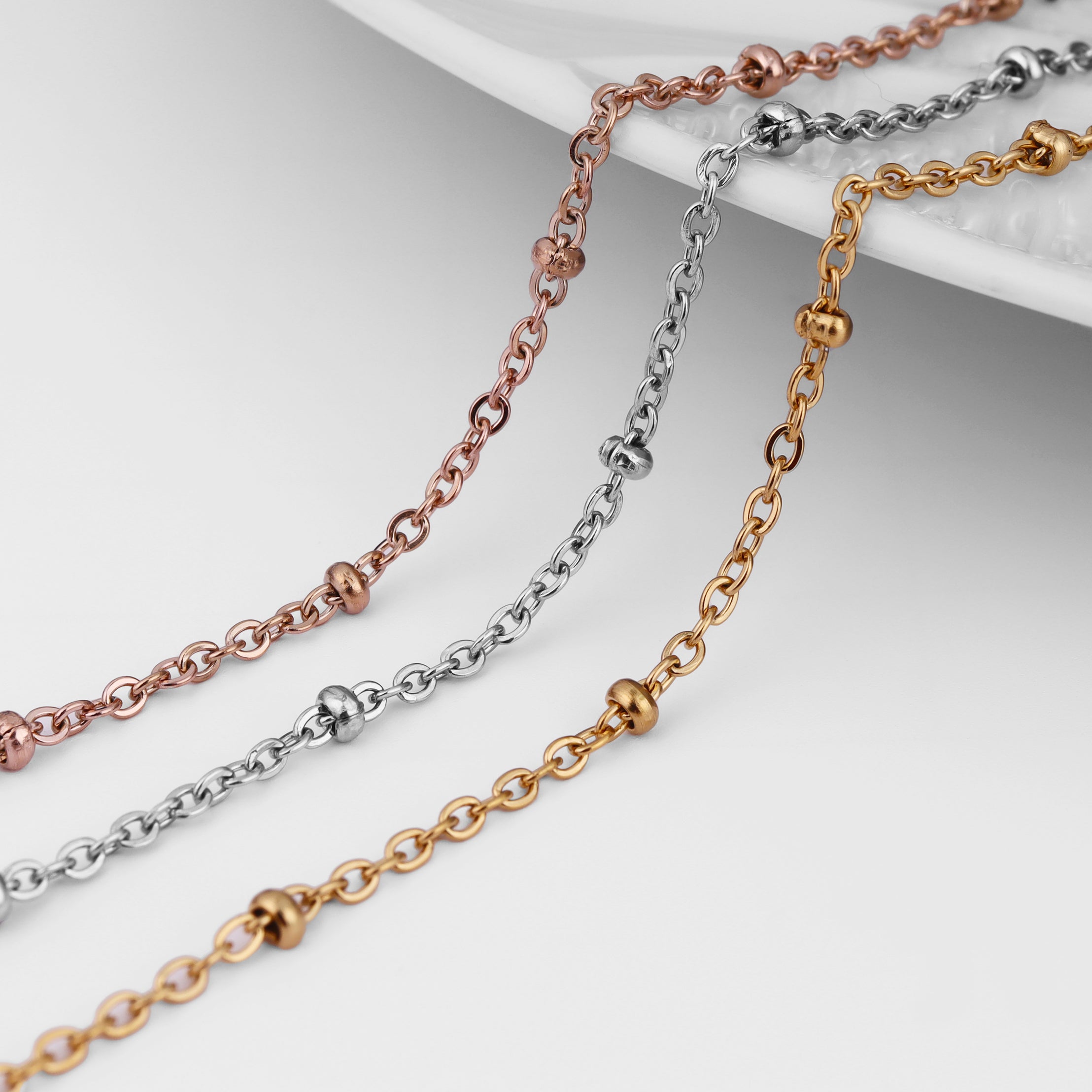 2.5mm 18K Gold PVD Stainless Steel Beaded Satellite Permanent Jewelry Chain By The Foot / SPL1006、mySite、dreamappss