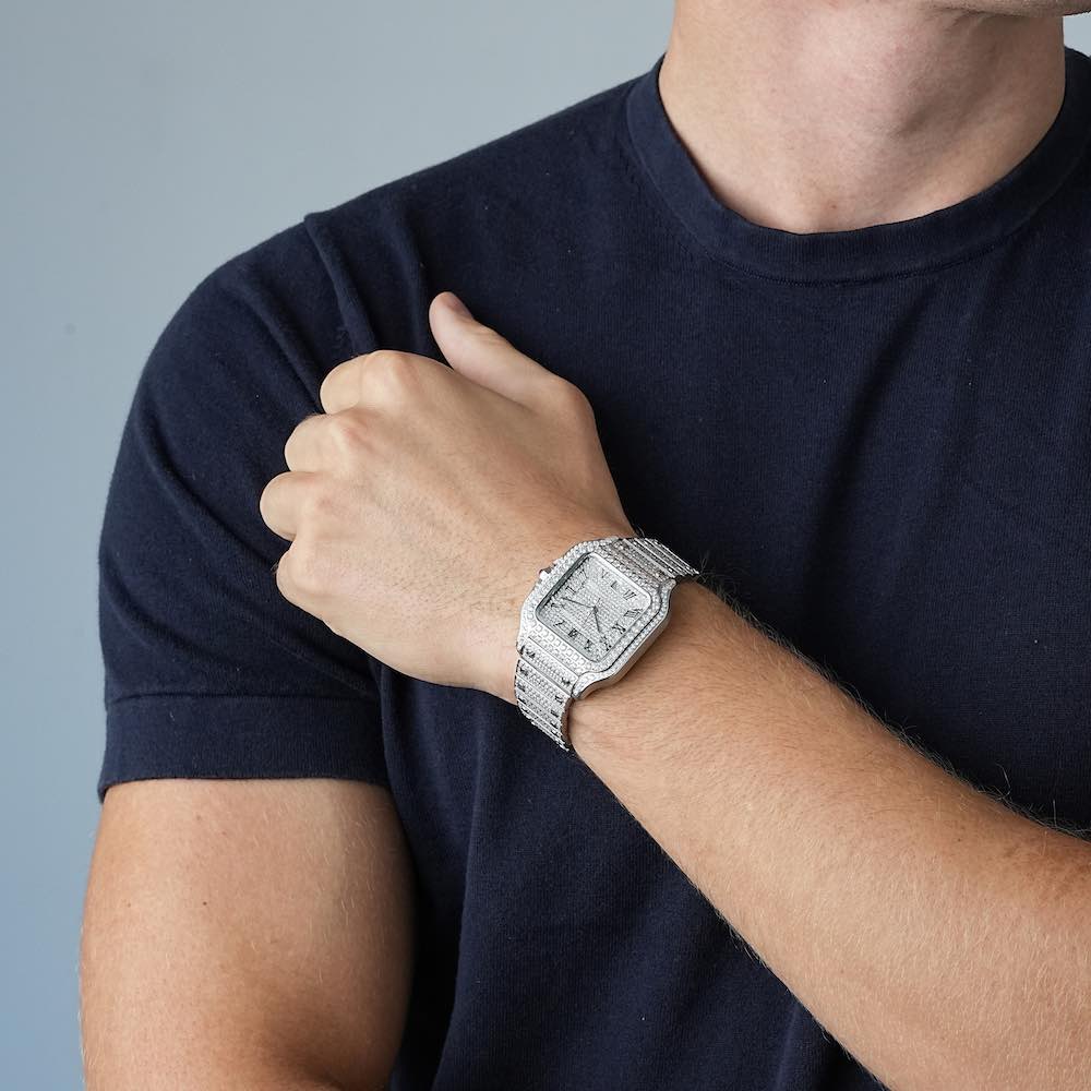 Men's VVS Moissanite Watch | 42MM | 16CT Bust Down | 14K White Gold、mySite、hinf8tx79