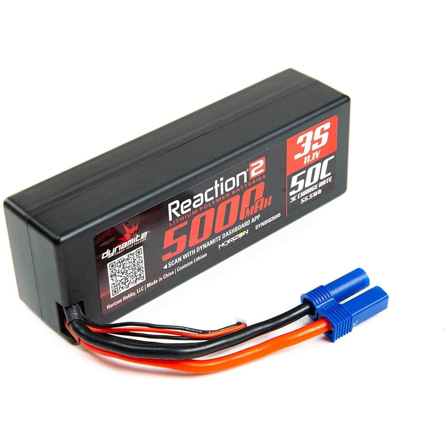  DYNB5035H5, Dynamite 11.1V 5000mAh 3S 50C Reaction 2.0 Hardcase LiPo Battery: EC5、mySite、merchandisen