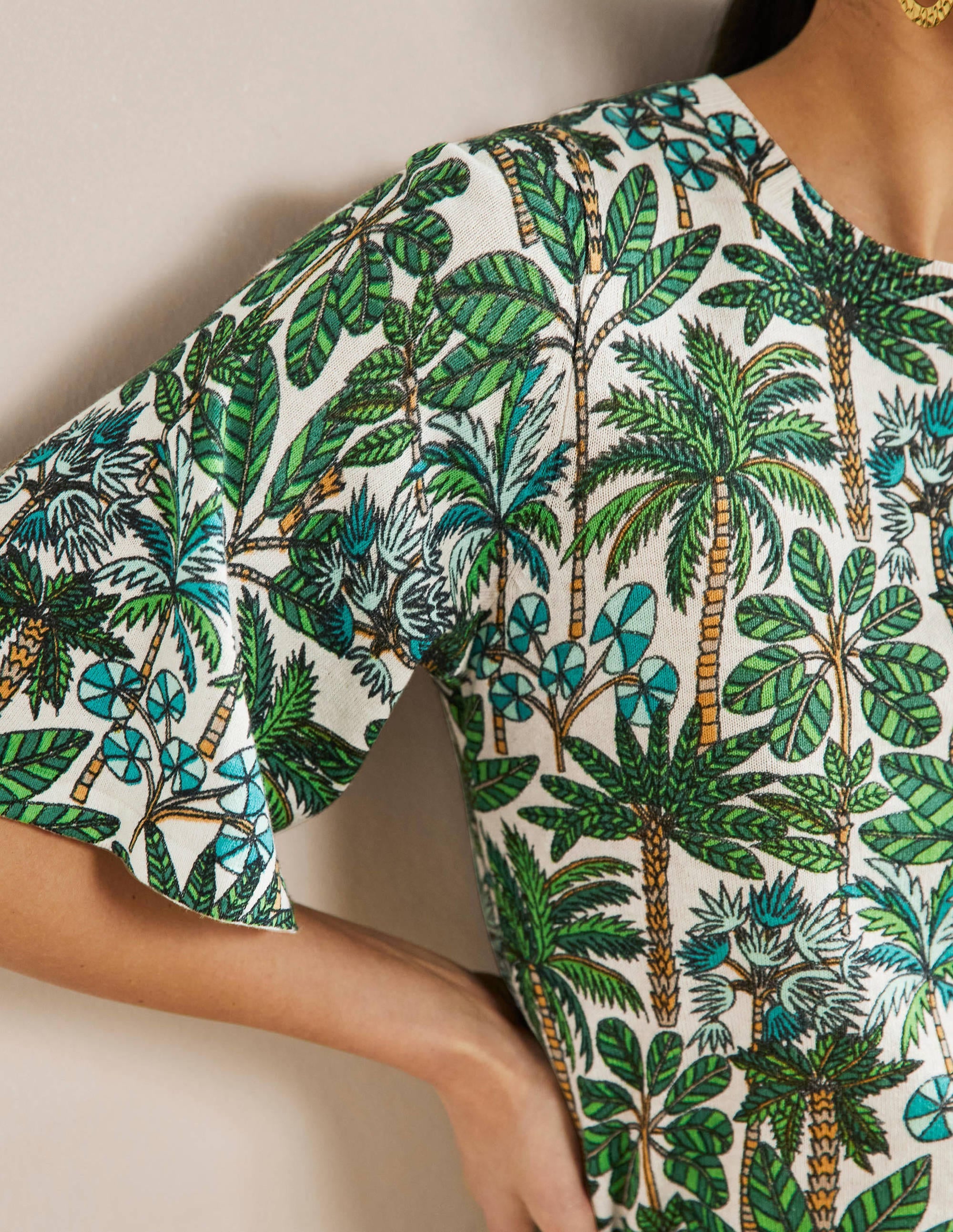  Cara Knitted T-Shirt-Ivory, Palm Forest、mySite、ashleygrahame