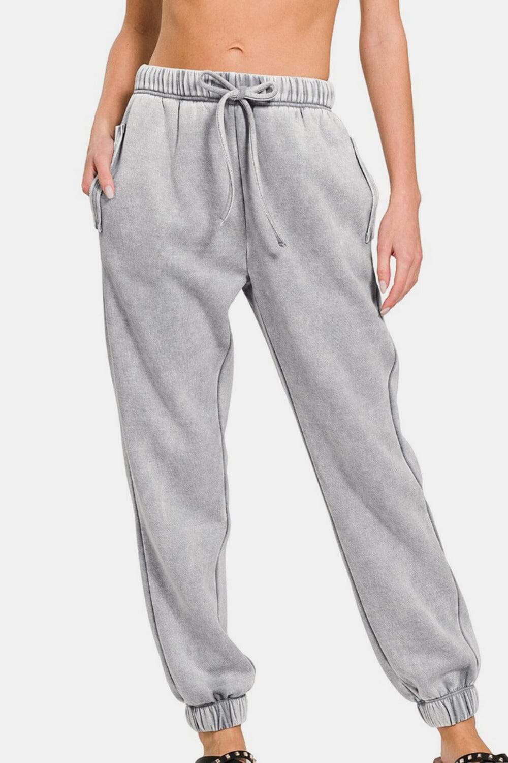 Zenana Full Size Acid Wash Fleece Drawstring Sweatpants with Pockets、mySite、camillekostekn
