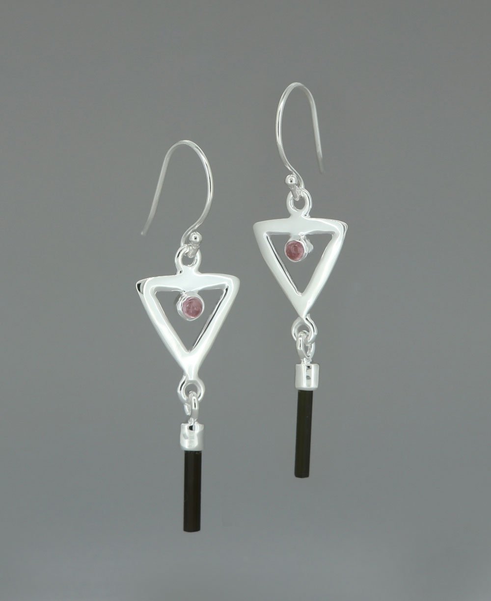 Sterling Silver Inverted Delta Earrings with Pink and Green Tourmaline、mySite、topwebapps