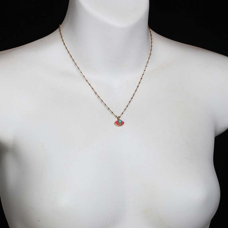 Mini Pink and Turquoise Evil Eye Necklace by Michal Golan、mySite、topwebapps