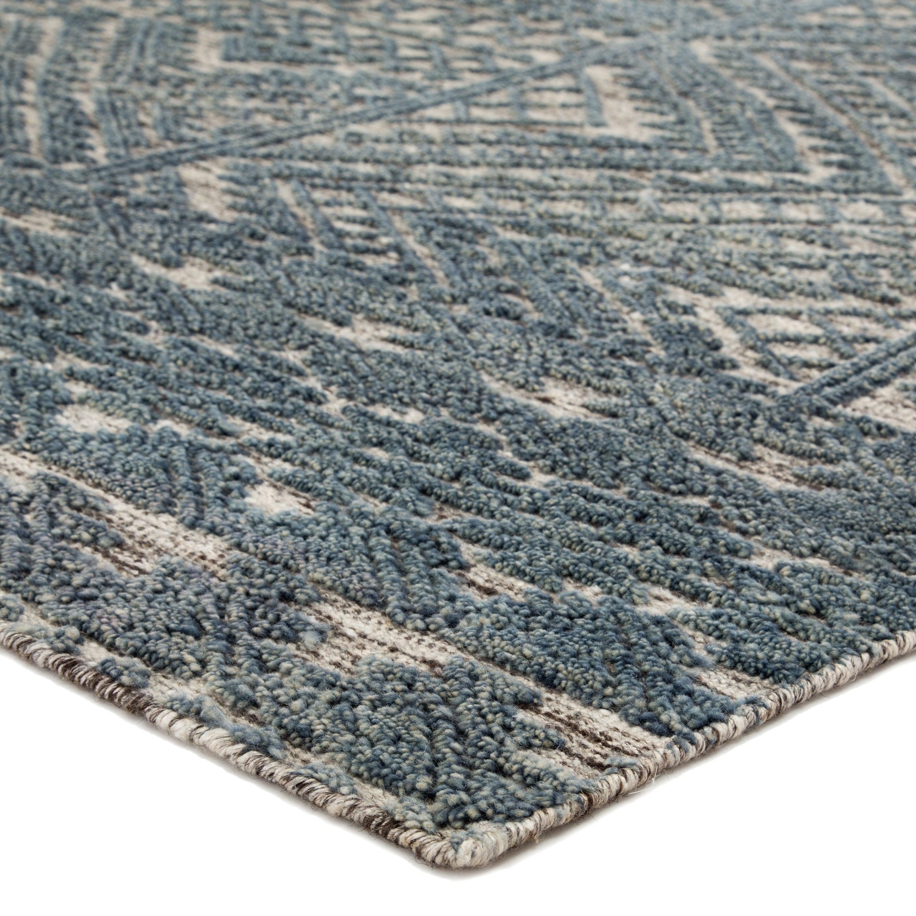 Prentice Hand-Knotted Geometric Blue Ivory Area Rug、mySite、gigharbornorthrealestate