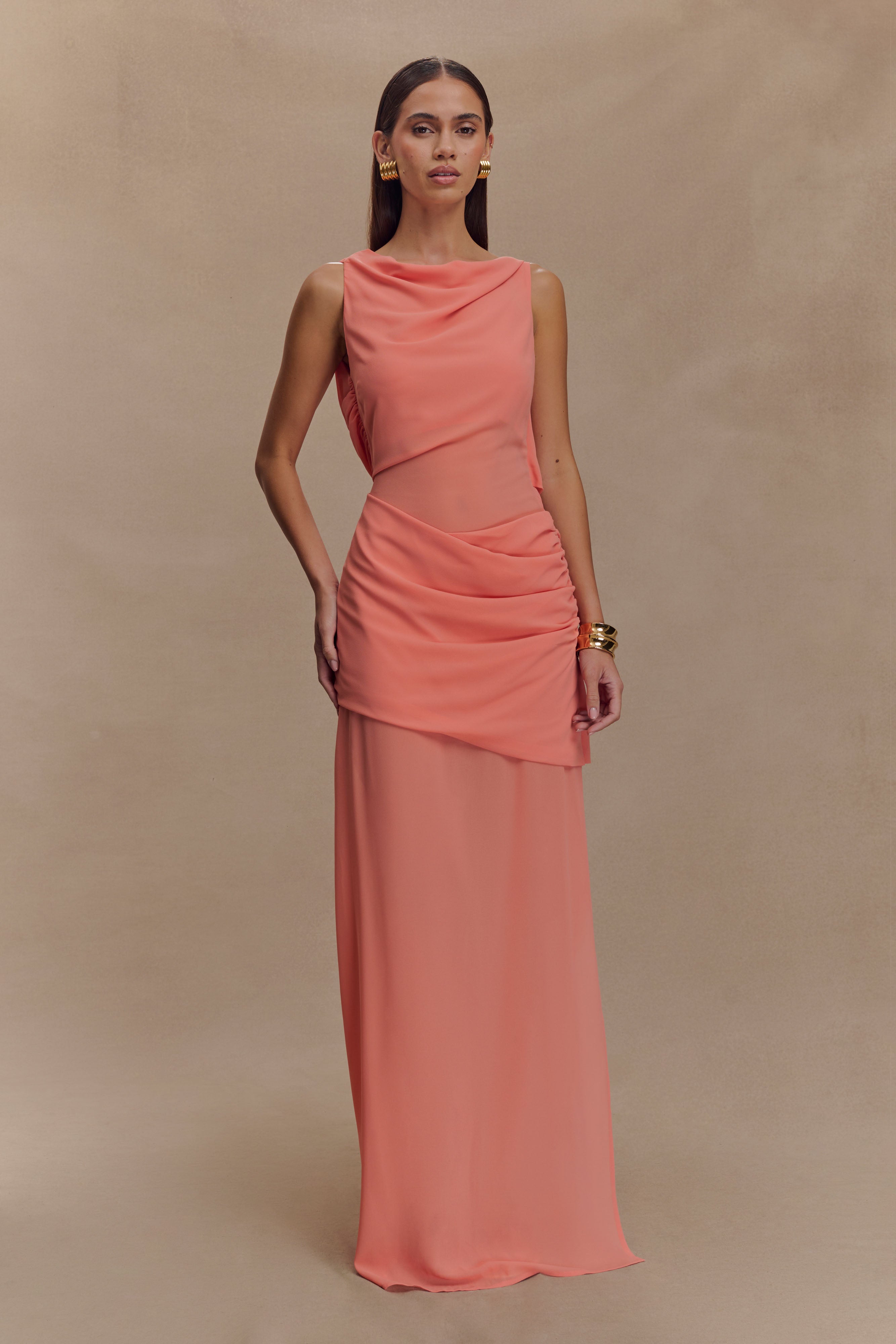 Daria Draped Chiffon Maxi Dress - Pastel Nectarine、mySite、solidvoid