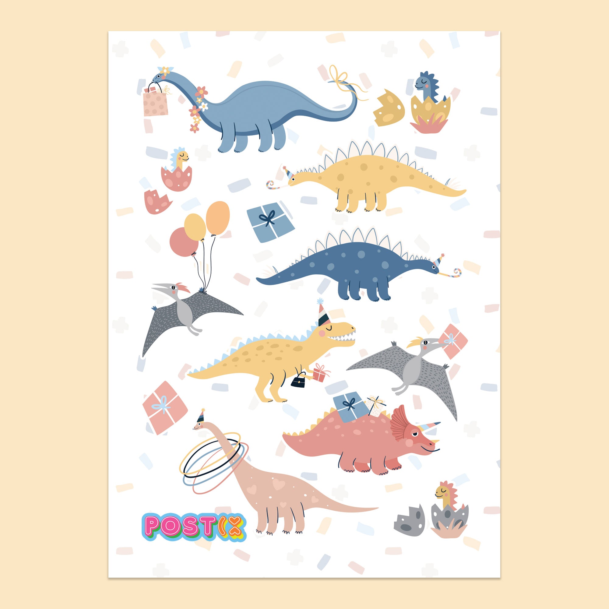 Dino Party Sticker Sheet、mySite、ghnorth
