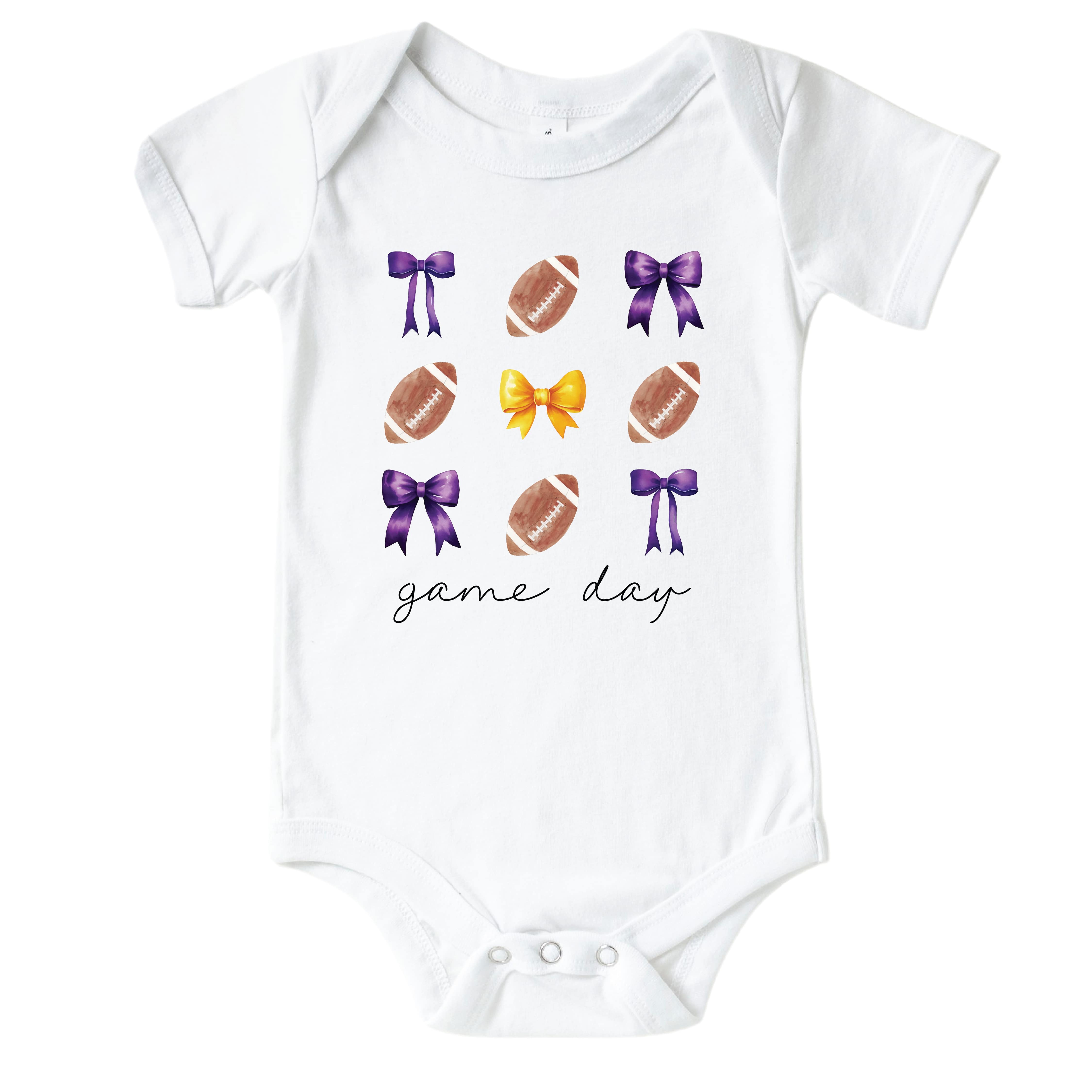  Louisiana State University | Footballs & Bows Graphic Bodysuit、mySite、layawaytickets