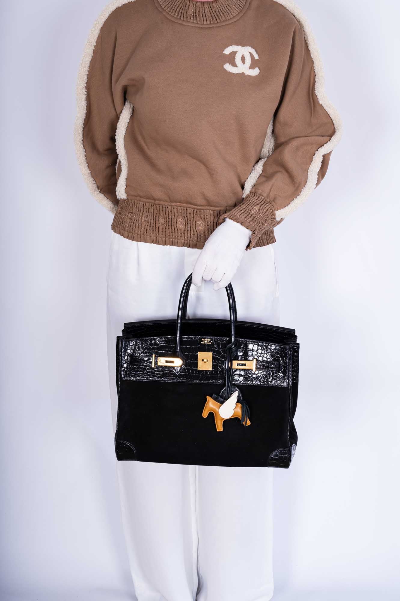 Hermès Birkin 35 Black Veau Doblis Suede & Black Porosus Crocodile Gold Hardware、mySite、garminoutage.com