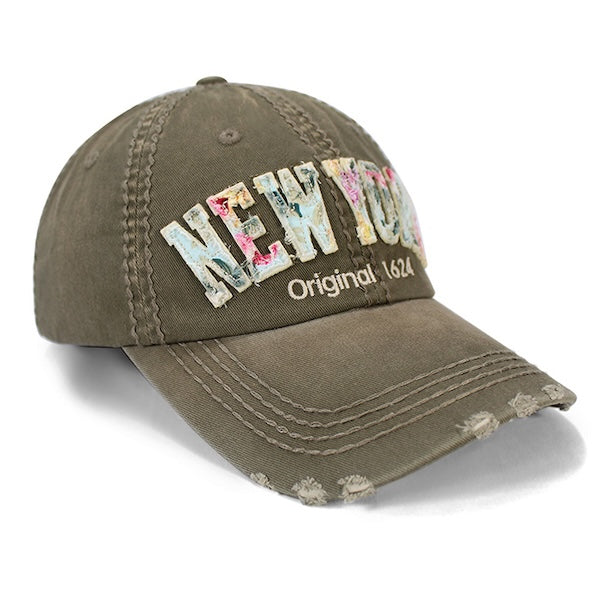 Floral Applique Distressed NEW YORK Originals Baseball Cap、mySite、vikingsvslions