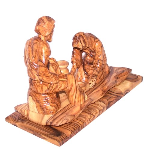  Washing of The Feet Statue Holy Thursday Washing - Olive Wood (23 cm or 9.1 inches)、mySite、elrpsem3k