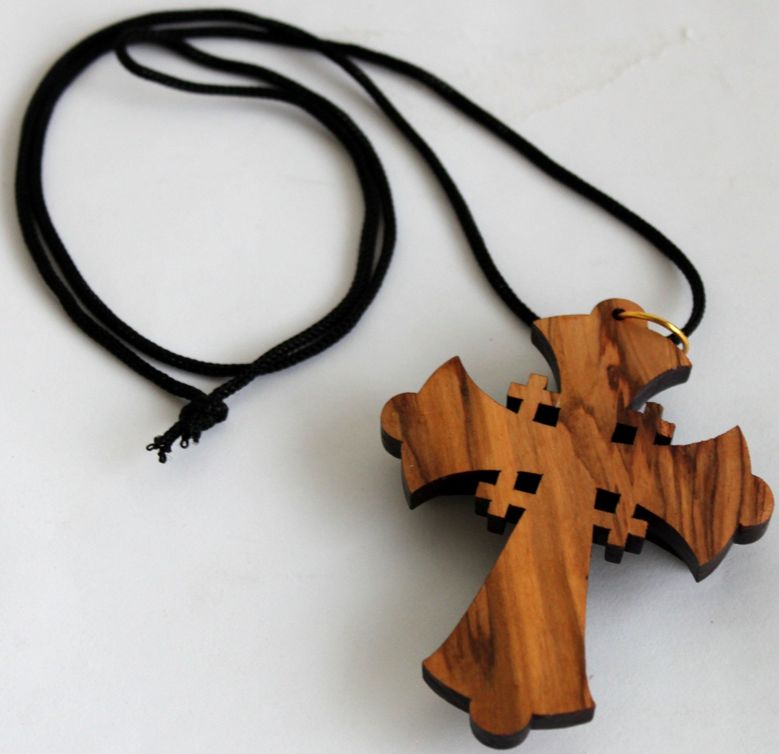  Grade A olive wood Jerusalem Cross necklace ( 3 inches - Cord can be adjusted )、mySite、elrpsem3k