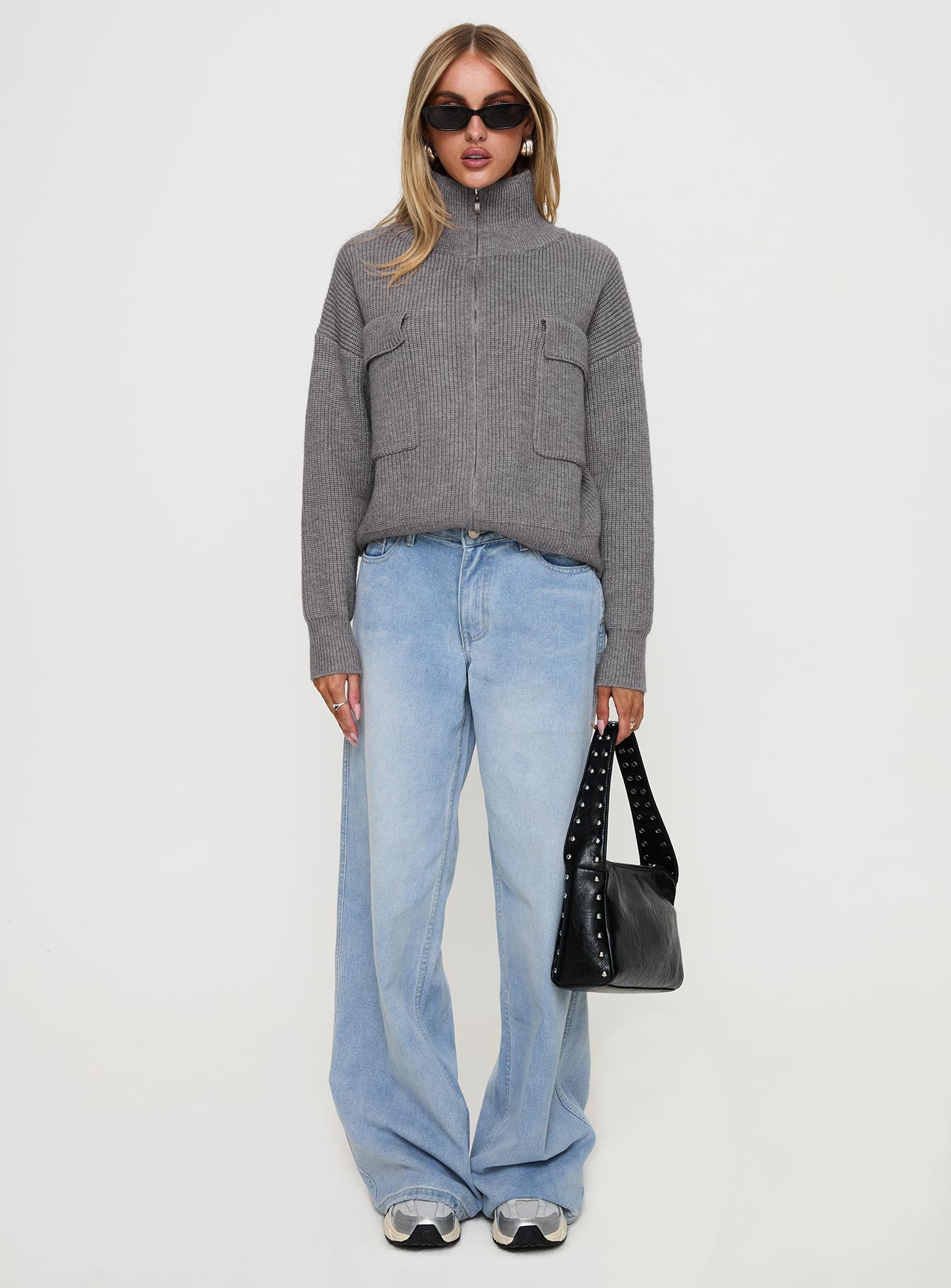 Too Busy Zip Up Sweater Grey、mySite、solidvoid