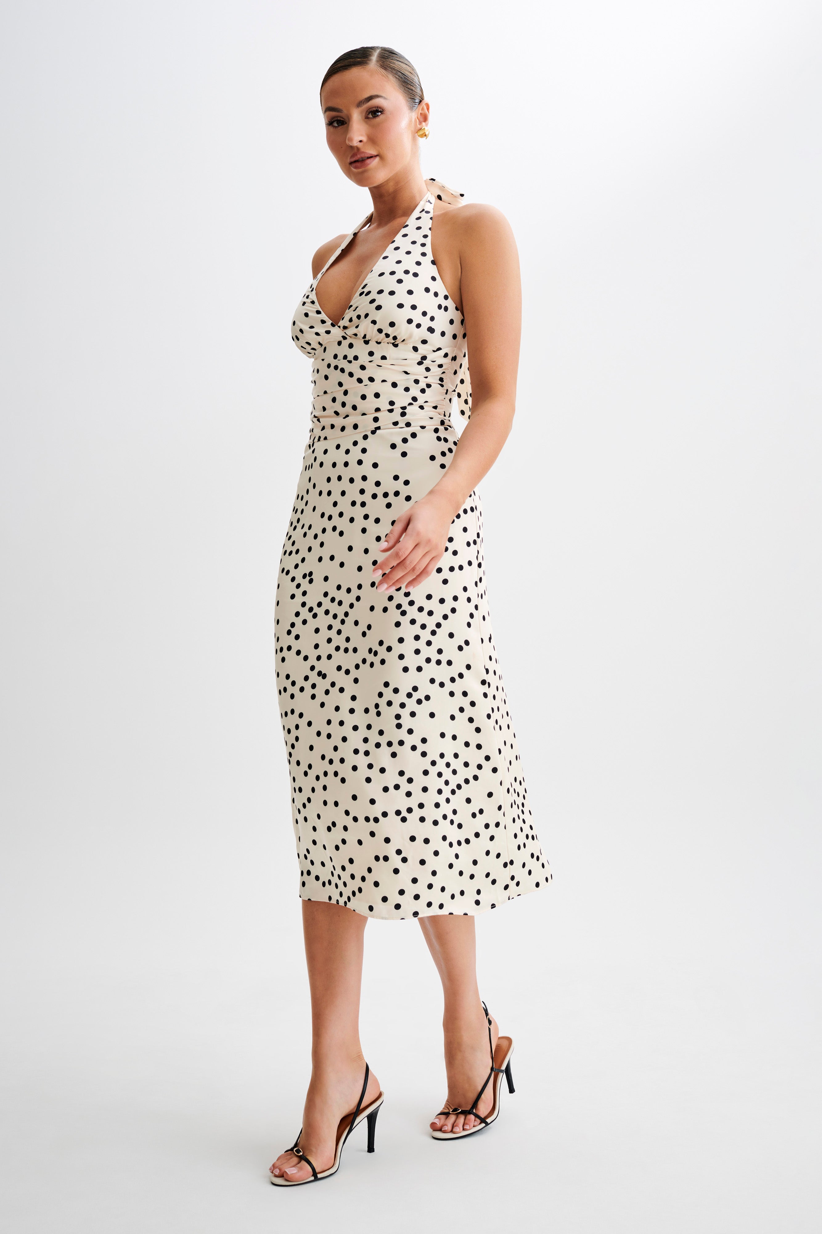 Marguerite Satin Halter Midi Dress - Polkadot、mySite、solidvoid