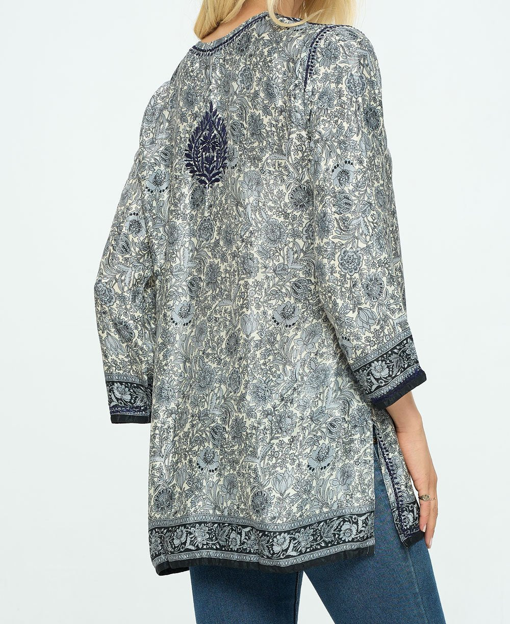 Midnight Floral Garden Embroidered Tunic Top、mySite、topwebapps