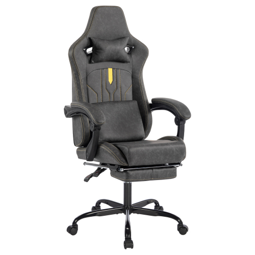 Gaming Chair, Video Game Chair with Massage Lumbar Support and Footrest, Comfortable Ergonomic Computer Chair with Linkage Armrests, Height Adjustable Racing Game Chair Pu Leather for Adults, Grey、、casual
