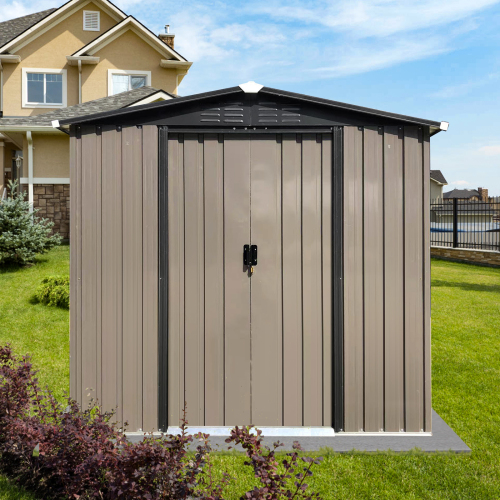 Outdoor storage sheds 6FTx4FT Apex roof brown with Sliding Doors、、eastwooduniform