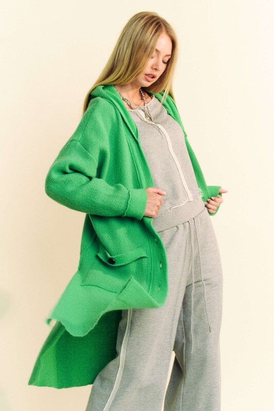 Davi & Dani Side Slit Button Up Hooded Cardigan、mySite、camillekostekn