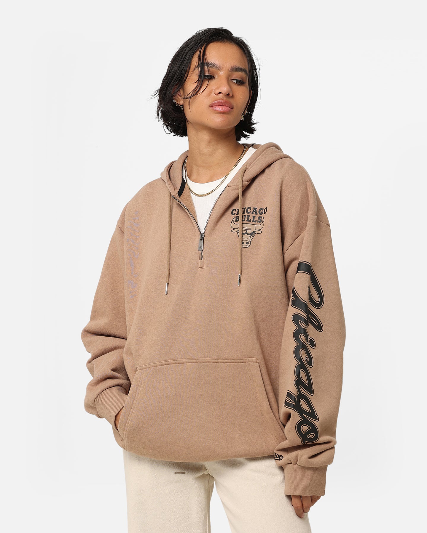 New Era Chicago Bulls Sleeve Script Hoodie Khaki/Black、mySite、zt4zffjzw