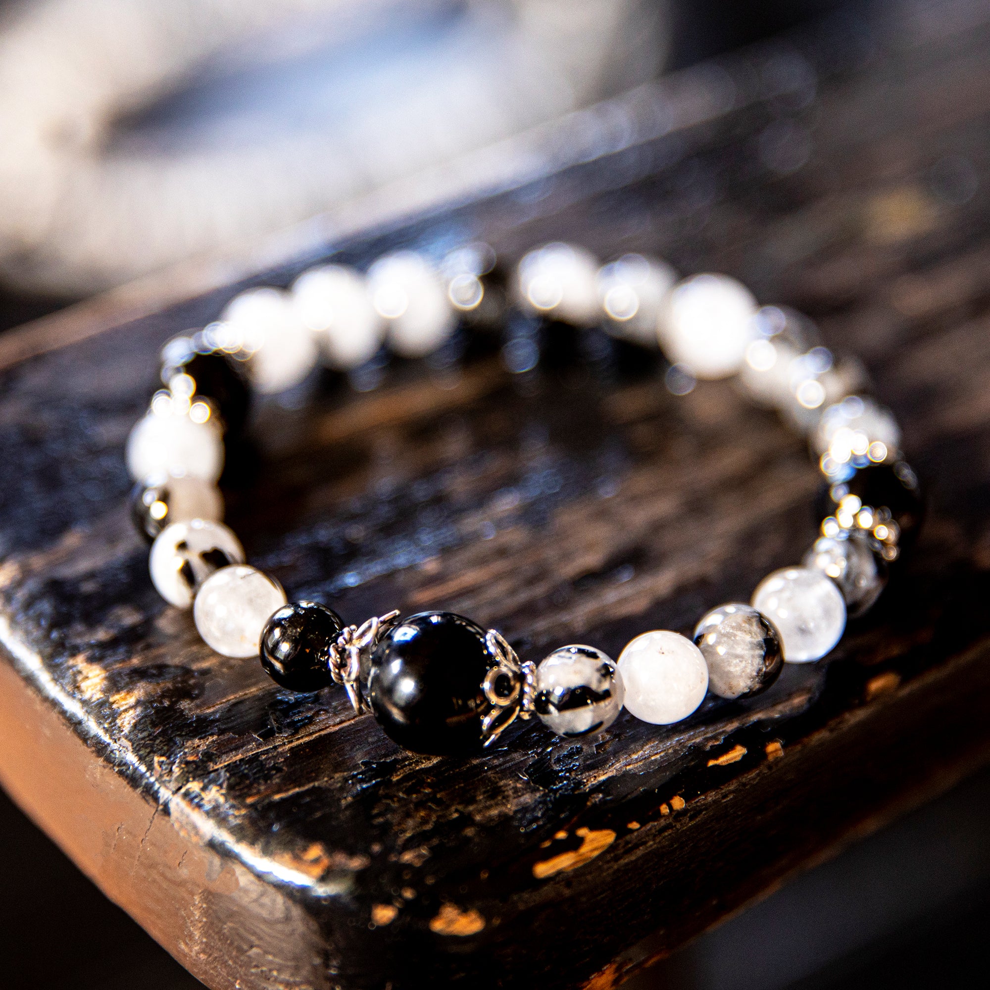 Stretchy Wrist Tourmalated Quartz with Black Onyx Mala、mySite、topwebapps