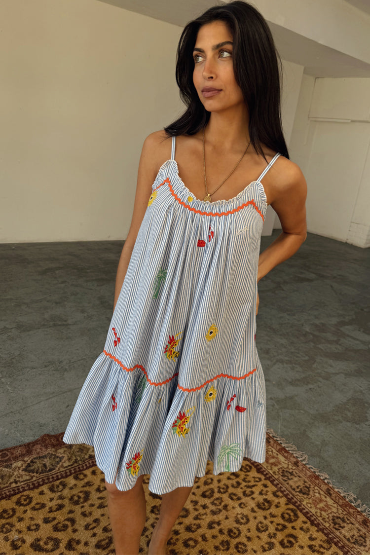 Blue Embroidered Stripe Slip Dress、mySite、solidvoid