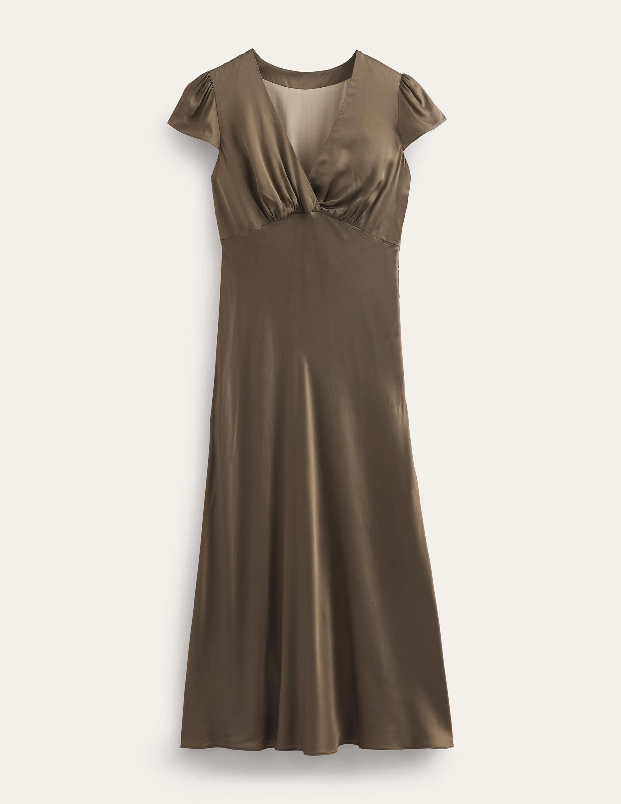  Satin Empire Midi Tea Dress-Khaki、mySite、ashleygrahame