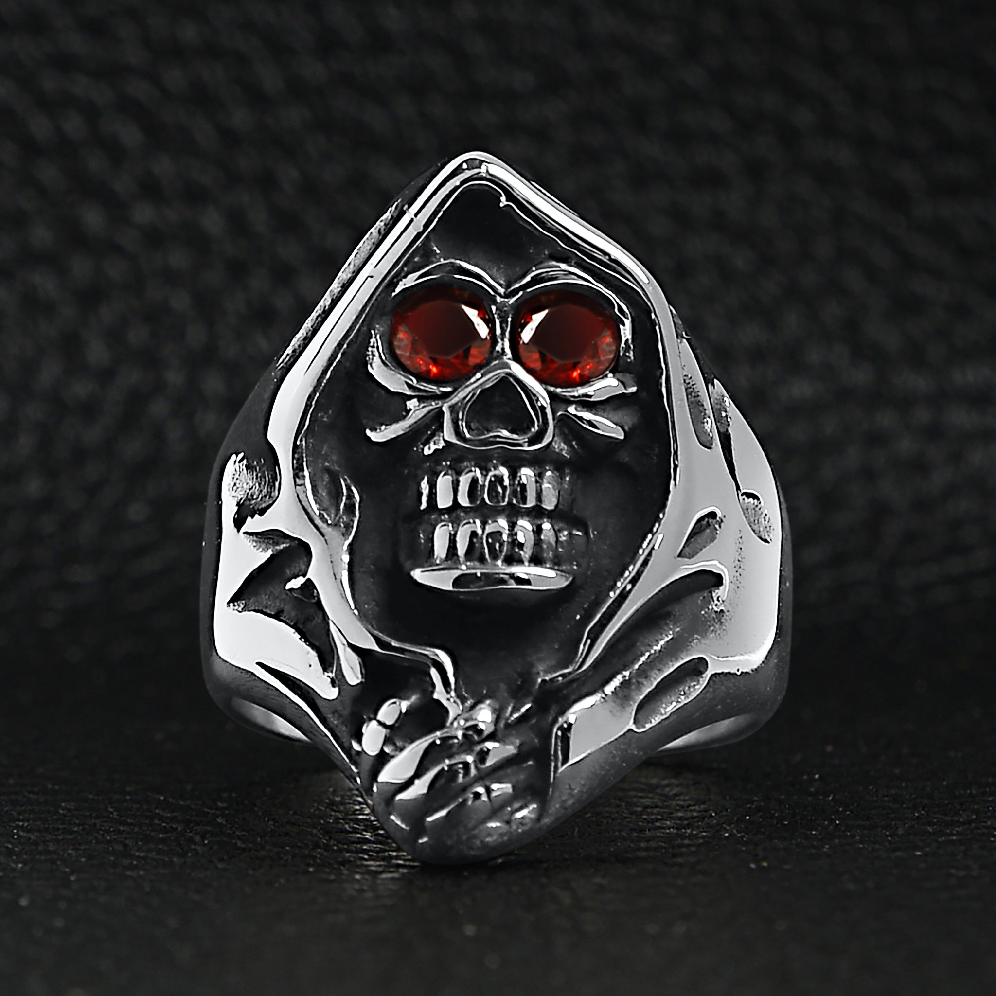 Stainless Steel Red CZ Eyed Grim Reaper Ring / SCR3054、mySite、dreamappss