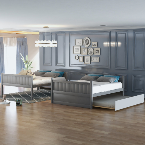 Full Over Full Bunk Bed with Twin Size Trundle, White ( old sku: LP000250AAK )、、casual