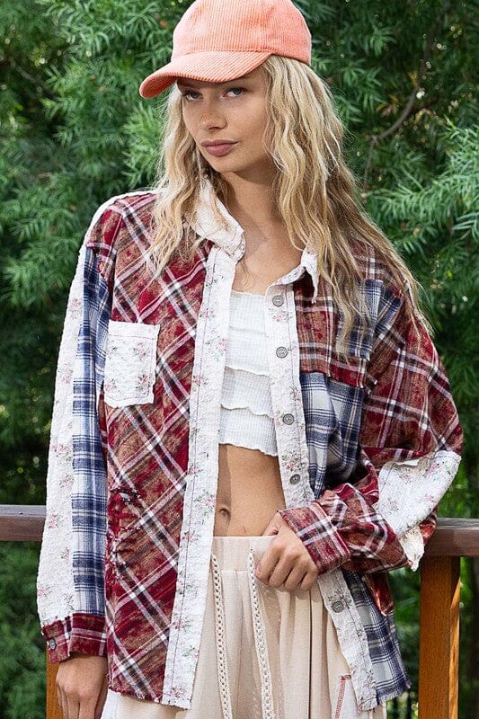 POL Patchwork Plaid Button Up Shirt、mySite、camillekostekn