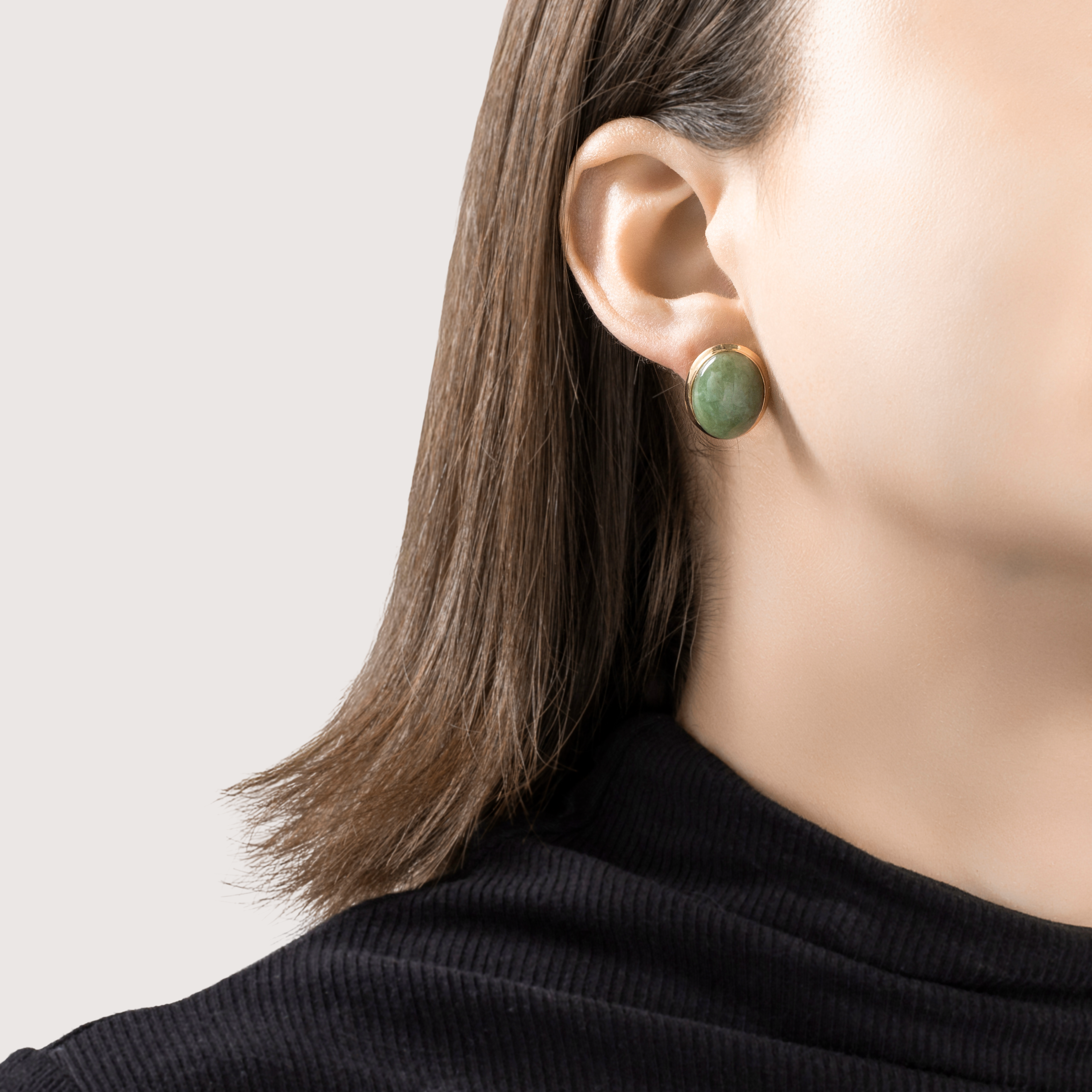 Vintage Oversized 14k Yellow Gold 23cttw Jade Cabochon Stud Earrings、mySite、hinf8tx79