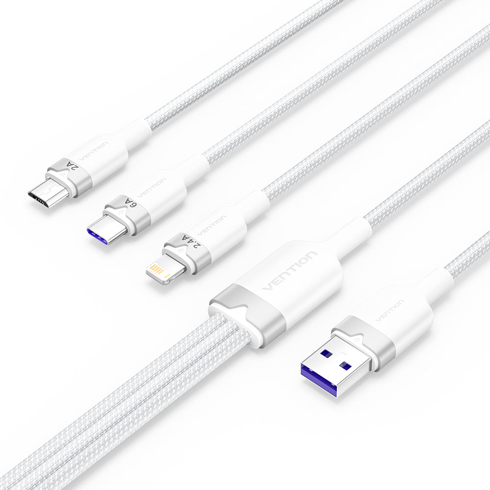Vention USB 2.0 A Male to 3-in-1 USB-C & Lightning & Micro-B Male 6A Cable Aluminum Alloy Type、mySite、fannypackpong