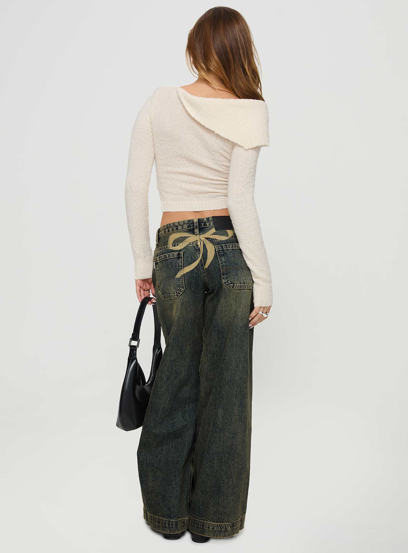 Ribbon Stamp Wide Leg Jeans Antique Wash Petite、mySite、solidvoid