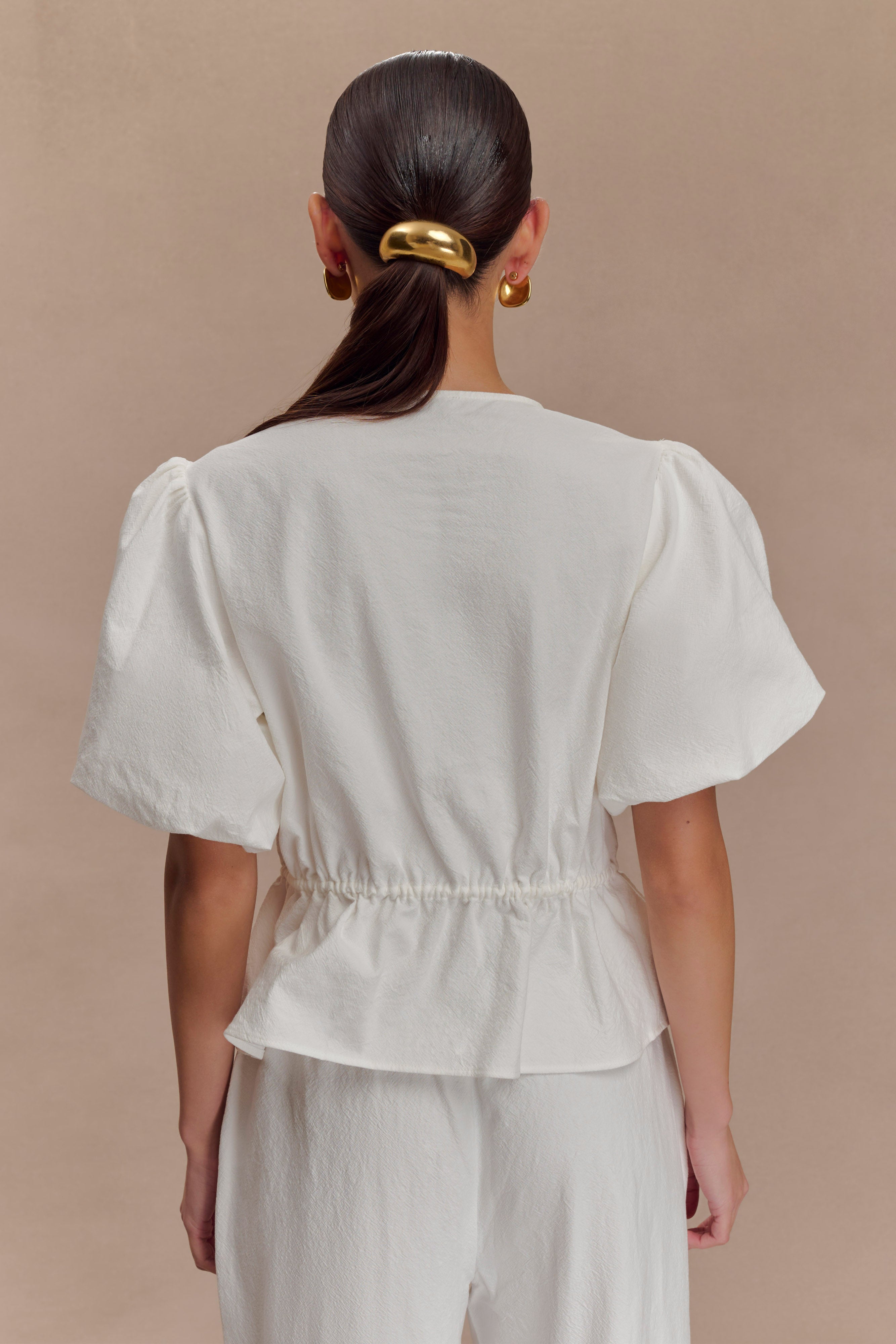 Emilie Puff Sleeve Cotton Top - White、mySite、solidvoid