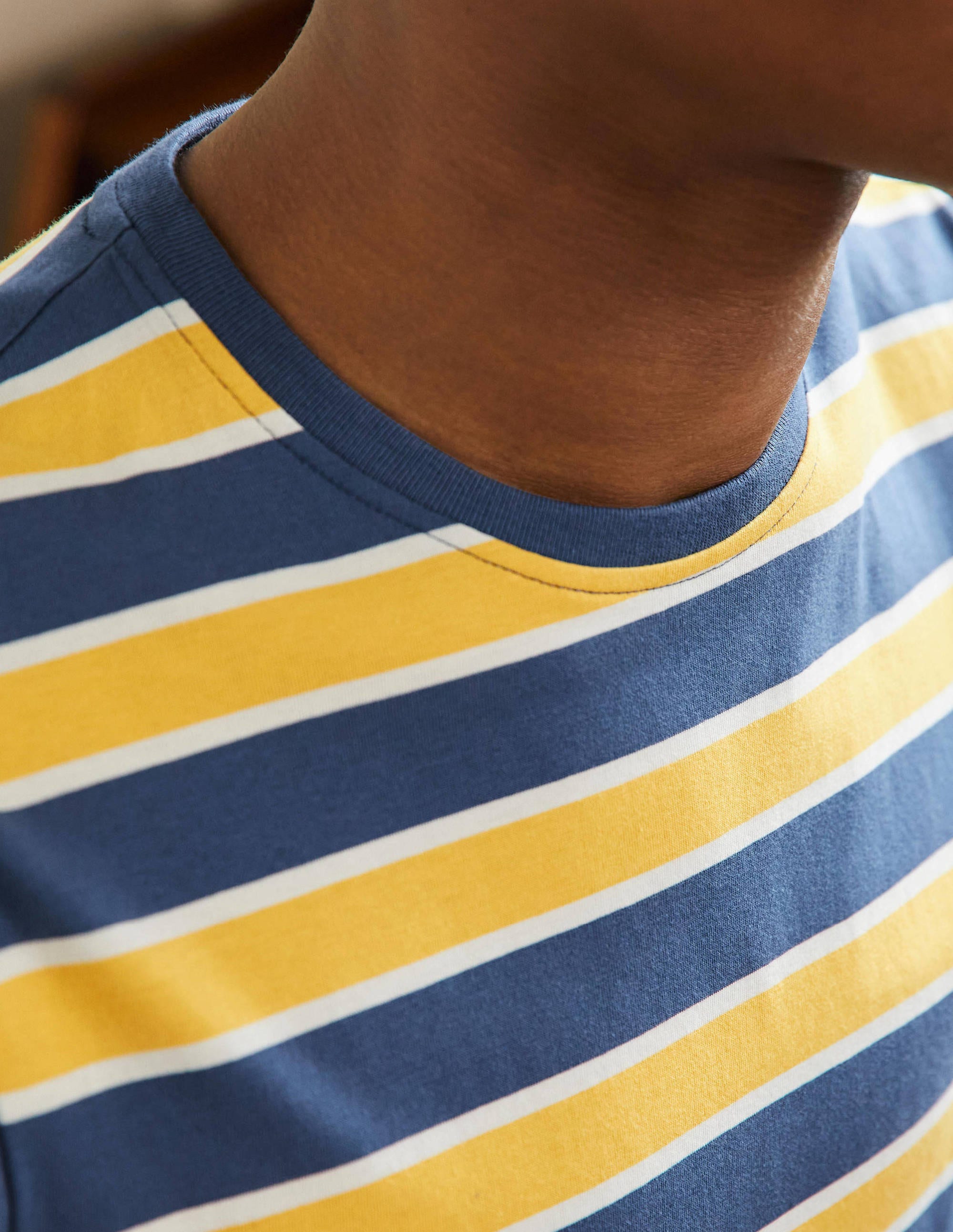  Classic Cotton T-shirt-Cornsilk/Enisgn Blue Stripe、mySite、ashleygrahame