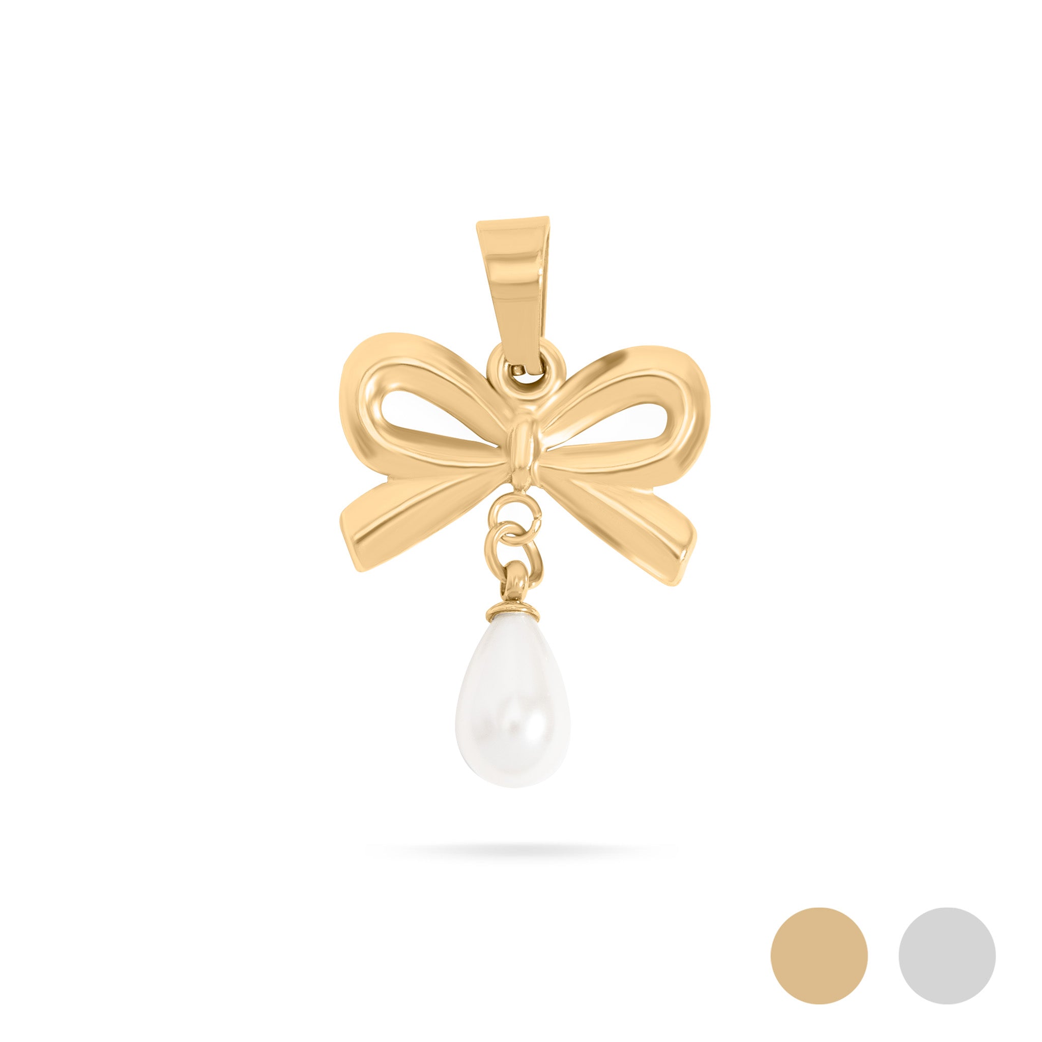 18K Gold PVD Stainless Steel Freshwater Pearl Bow Charm / PDL0291、mySite、dreamappss