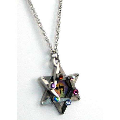 Seeka Dimensional Star of David and Chai Necklace with Multi-Color Crystals、mySite、topwebapps