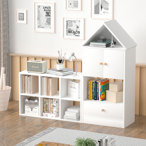 Versatile Children's Bookshelf with House-Shaped Design, Multi-Functional Storage for Books and Toys, Adjustable Placement, Durable Kids Organizer for Playroom or Bedroom Easy Assembly & Safe for Kid、、casual