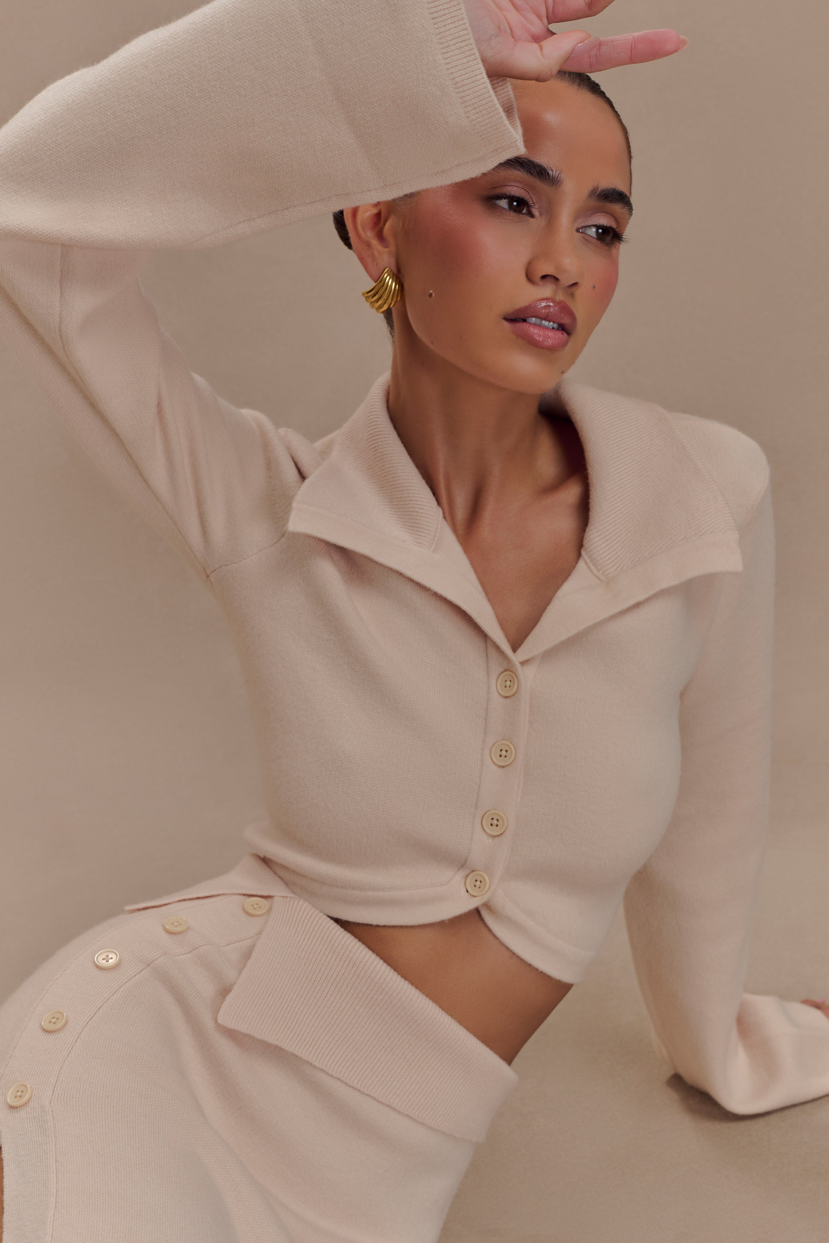 Annabelle Knit Curved Hem Cardigan - Cream、mySite、solidvoid