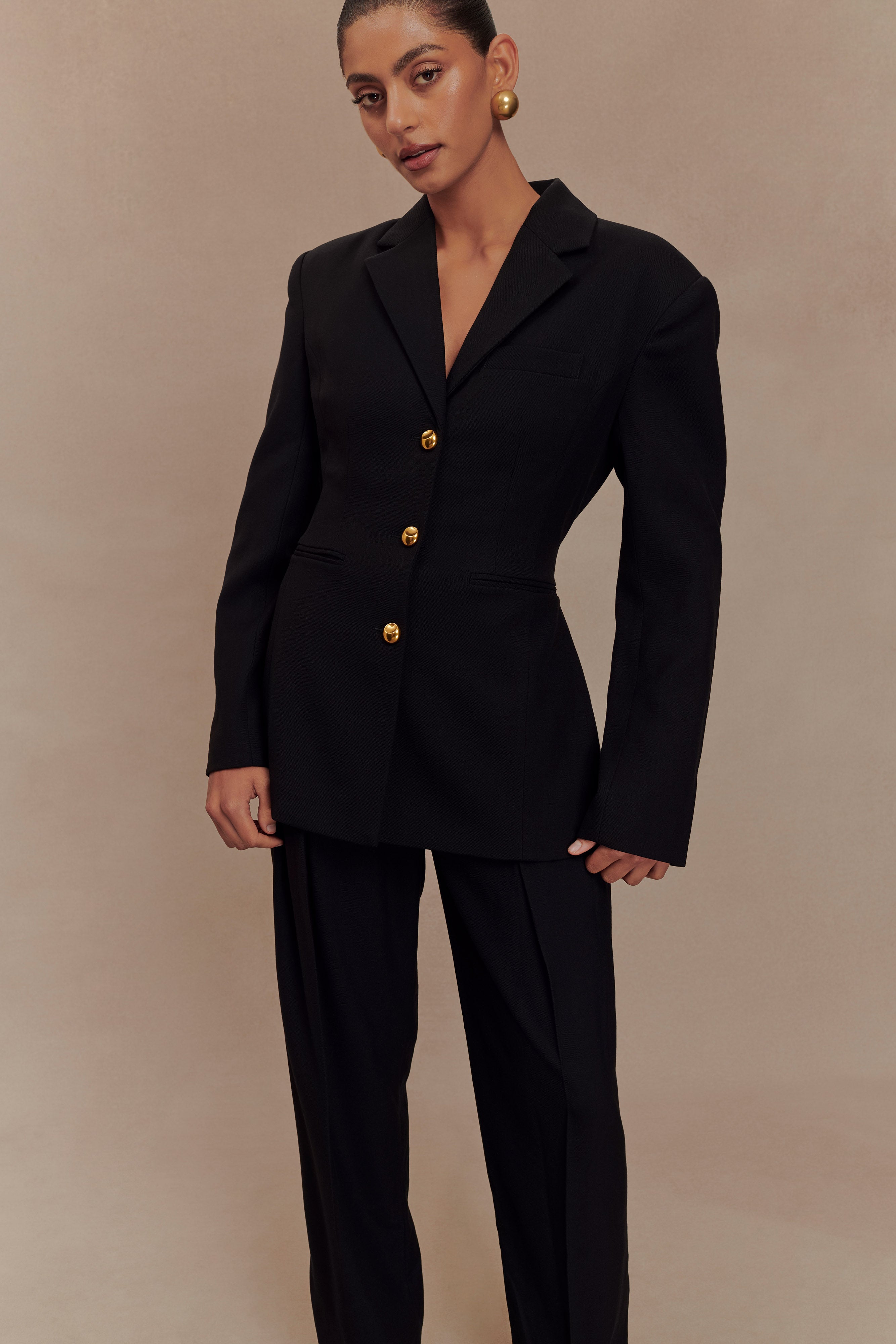 Penelope Pleated High Waisted Pants - Black、mySite、solidvoid