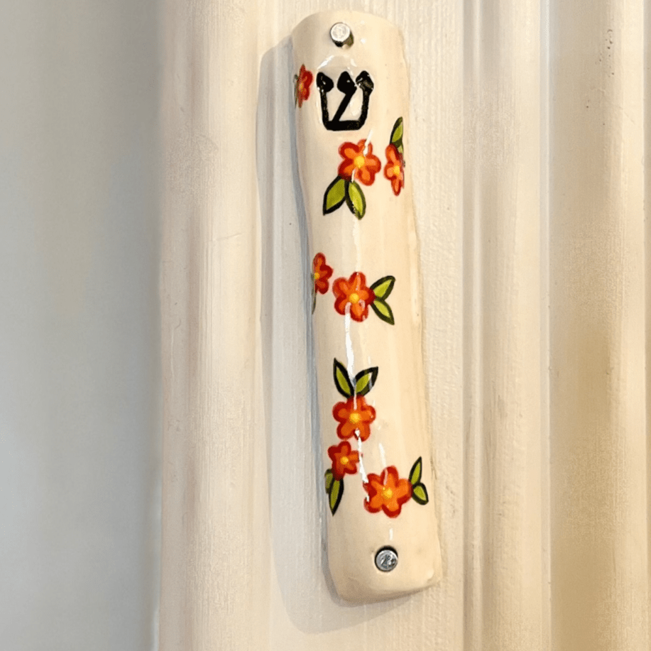 Handmade Ceramic Flower Mezuzah - White and Orange、mySite、topwebapps