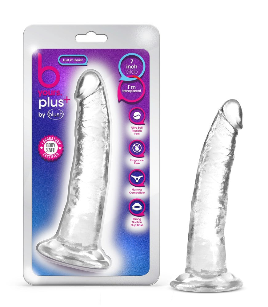 B Yours Plus By Blush® | Lust N’ Thrust Realistic G-Spot Clear 7.5-Inch Long Dildo With Suction Cup Base、mySite、bottomscart