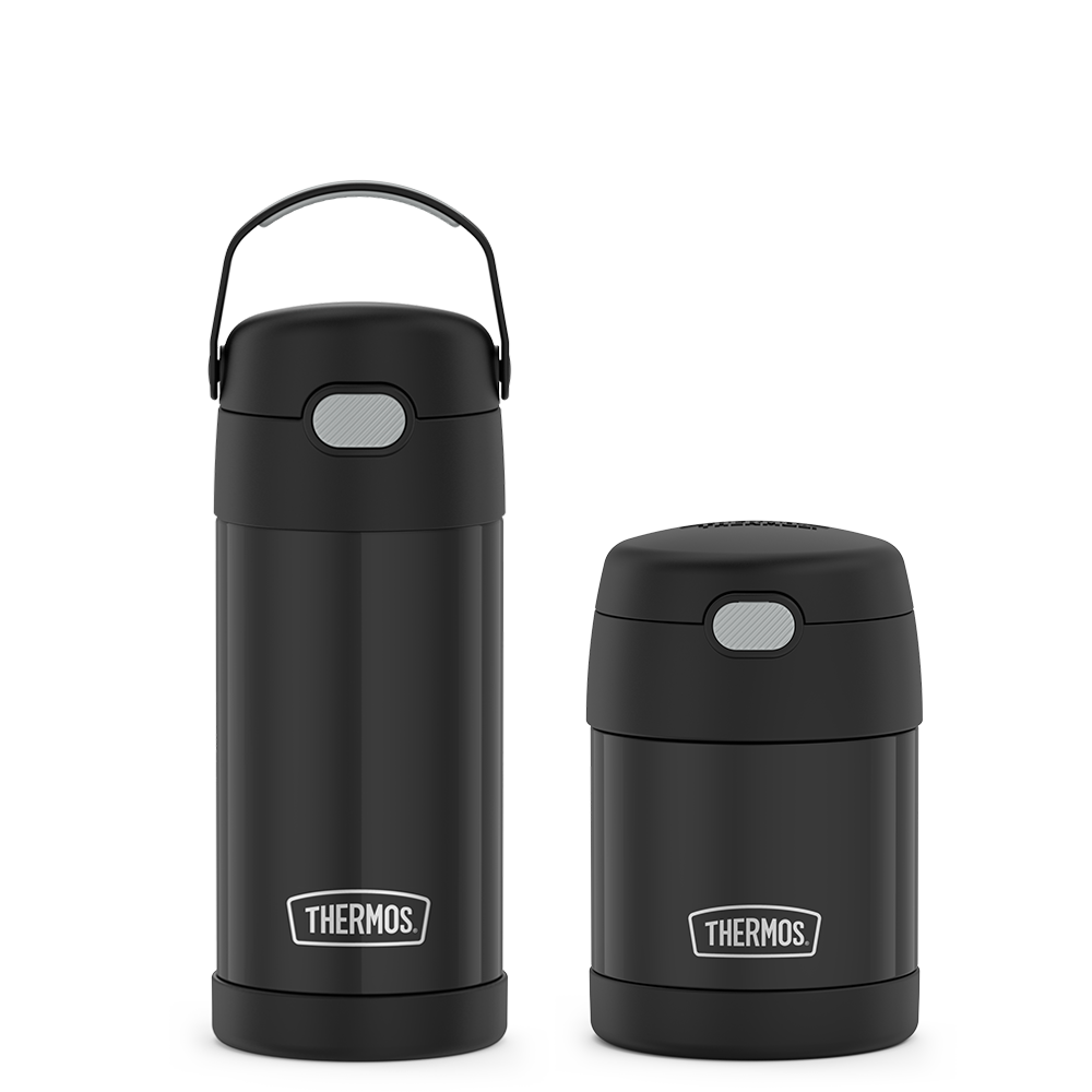 12oz FUNtainer Water Bottle & 10oz Food Jar Bundle - Matte Black、mySite、noshort