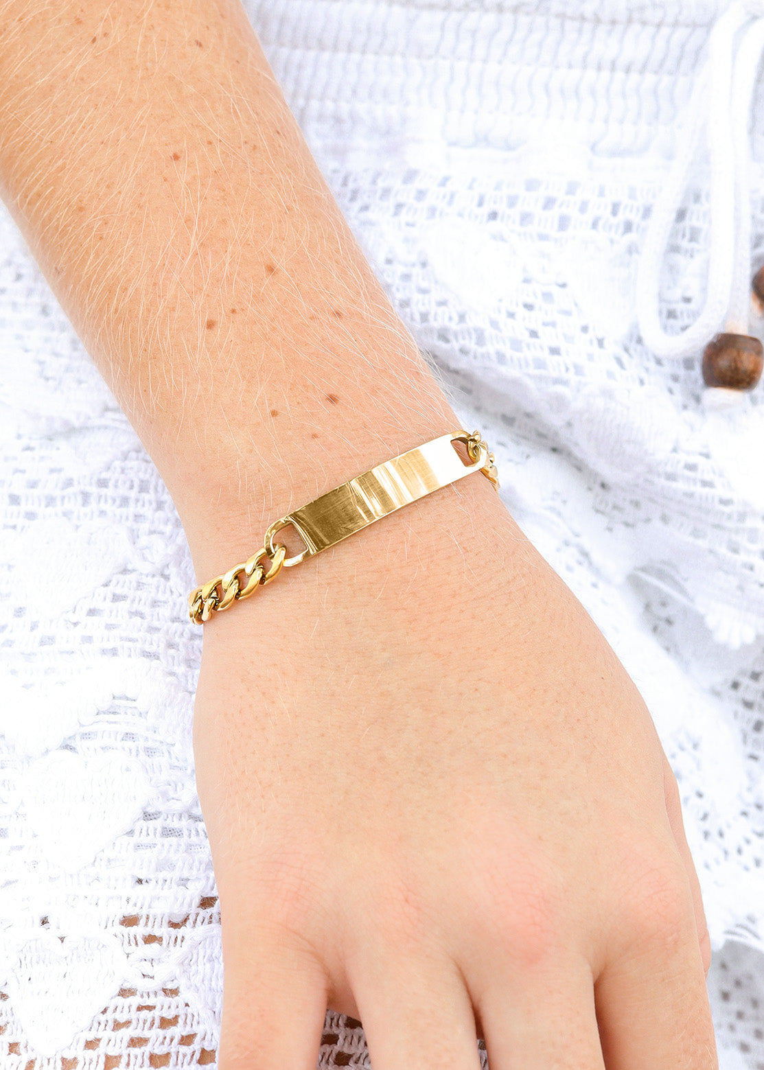 18K Gold PVD Stainless Steel Blank ID Curved Bar Bracelet / BRJ9044、mySite、dreamappss